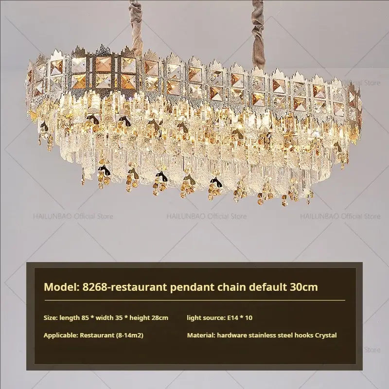 Opulent luxury gold decorbites crystal chandelier with cascading clear and amber crystal prisms for living room