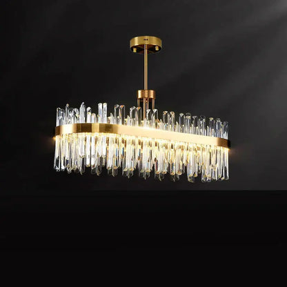 Luxury gold decorbites crystal chandeliers with clear crystal prisms and a modern frame for dining room lighting