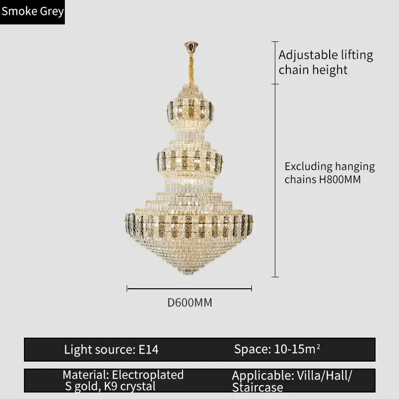 Elegant multi-tiered luxury gold decorbites crystal duplex chandelier with gold frame and k9 crystal accents for living room