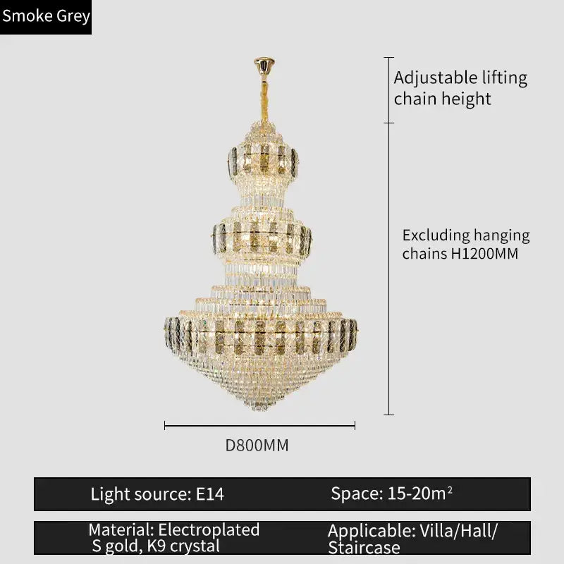 Elegant luxury gold decorbites crystal duplex headlight chandelier with gold-plated frame and k9 crystal accents for villa spaces