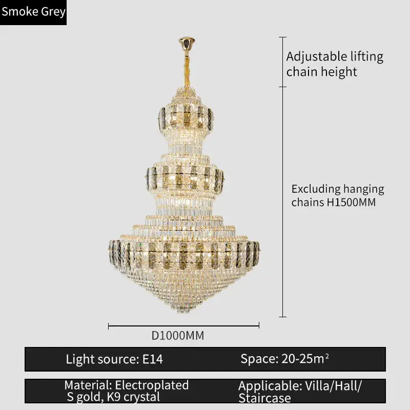Luxury gold decorbites crystal duplex headlight chandelier with k9 crystal and adjustable lifting chains for living room use