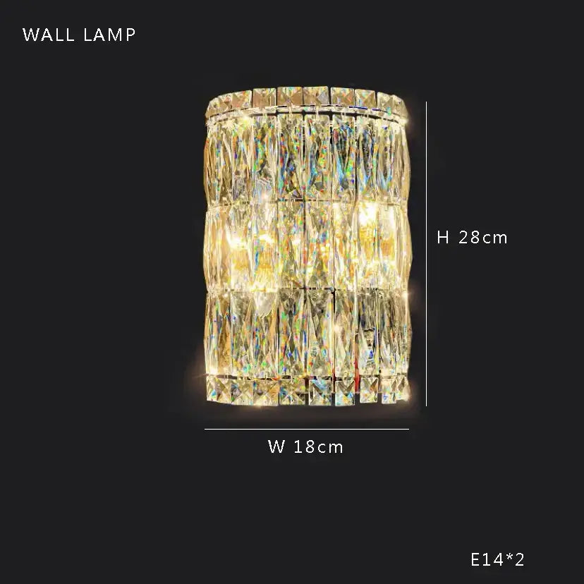 Elegant gold decorbites crystal glass chandelier with faceted cylindrical segments refracting rainbow hues for living room