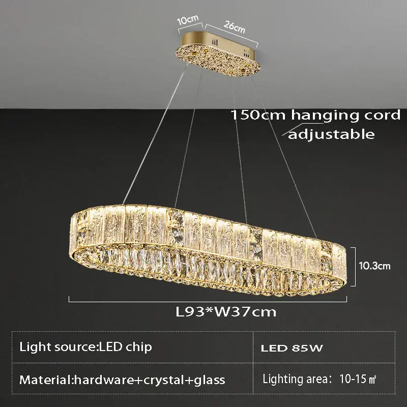 Luxury gold decorbites crystal glass chandelier with oval design and adjustable 150cm cord for living room lighting