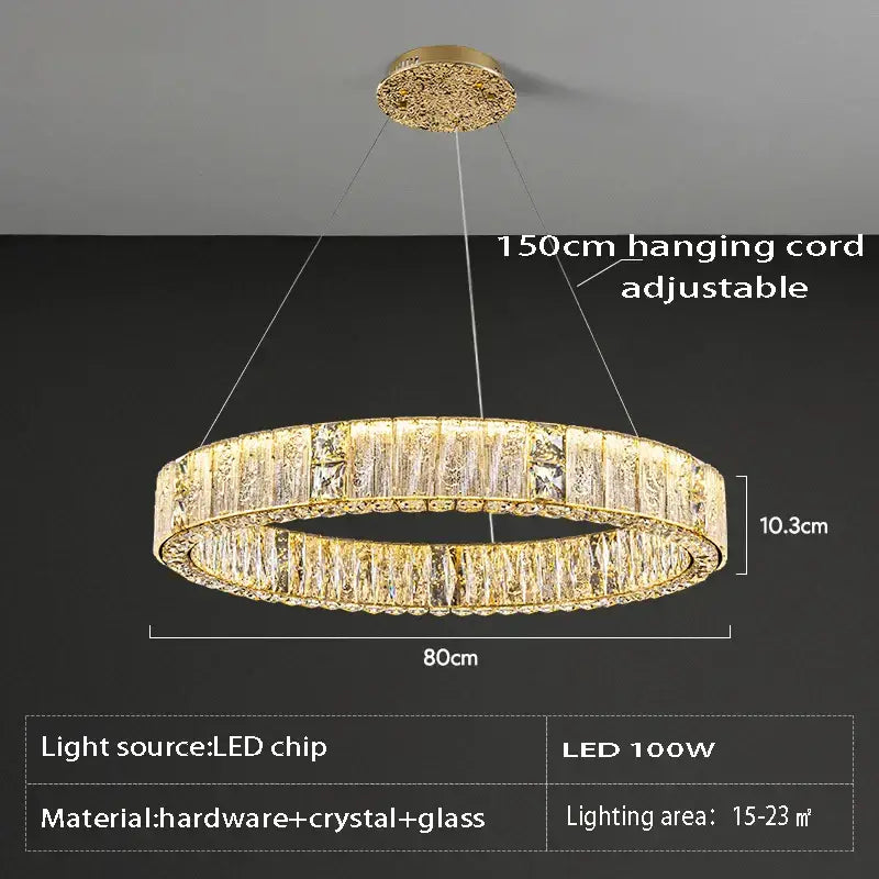 Luxury gold decorbites crystal glass chandelier with gold tone and adjustable 150cm hanging cord for living room light