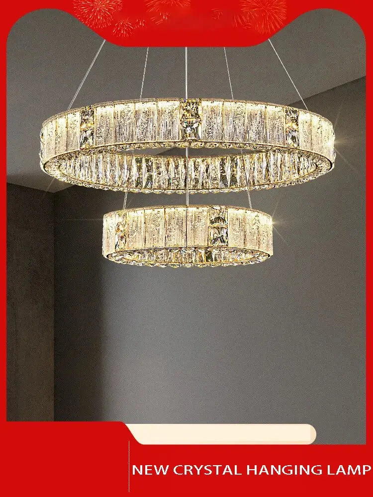 Luxury gold decorbites crystal glass chandelier featuring a double-tiered crystal glass design with golden accents
