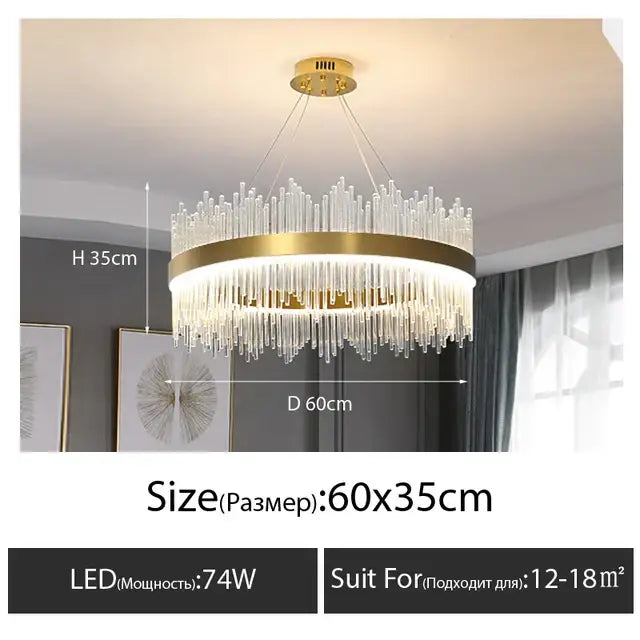 Luxury gold decorbites crystal led chandelier with cascading clear crystal rods for elegant dining room lighting