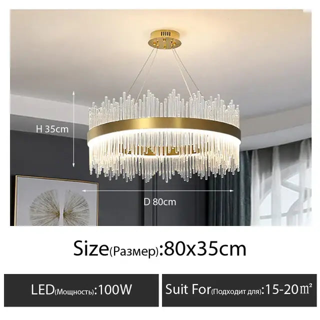 Luxury gold decorbites crystal led chandelier with clear crystal prisms and led light for dining room lighting