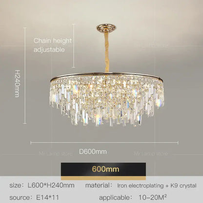 Luxury gold decorbites crystal led chandelier with k9 crystals and gold-toned electroplated frame for living room
