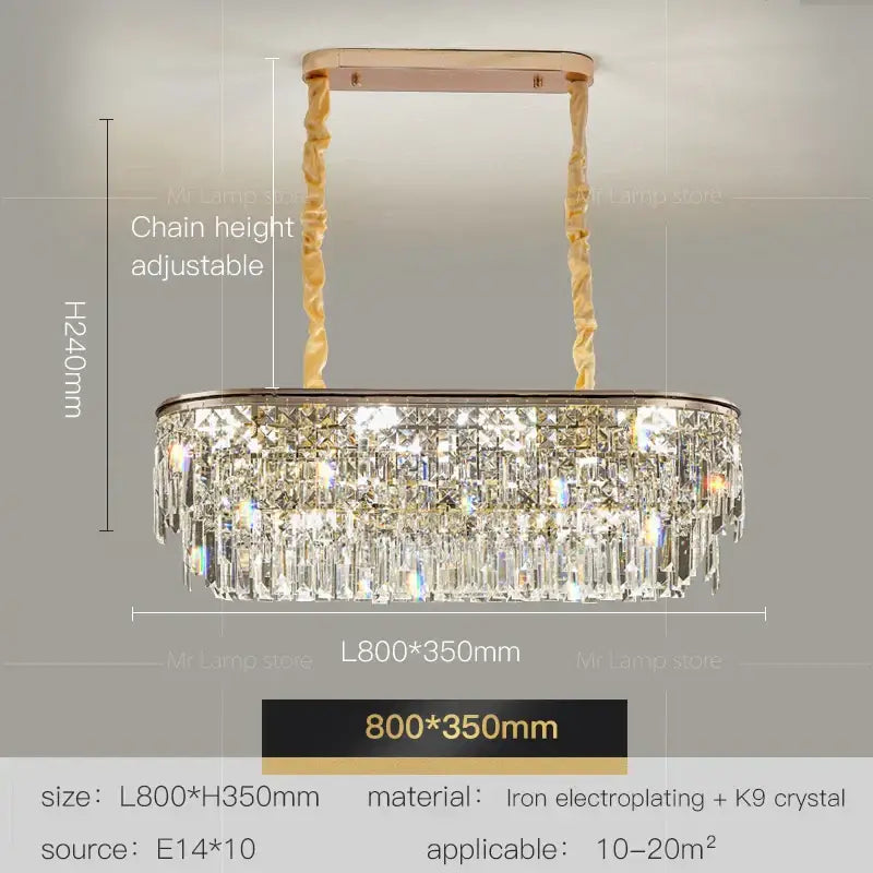Luxury gold decorbites crystal led chandelier with oval shape rose gold iron frame and cascading k9 crystal strands for living room