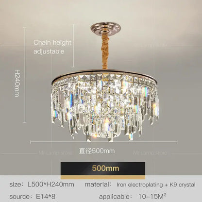 Luxury gold decorbites crystal led chandelier with polished iron frame and k9 crystals for elegant living room lighting