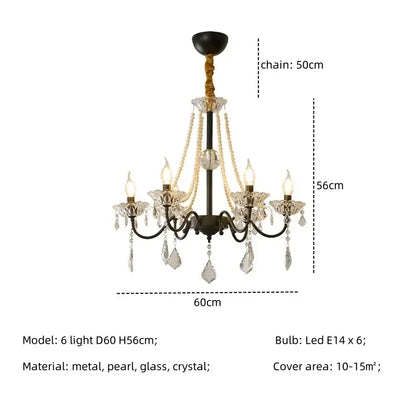 Elegant black metal decorbites crystal led chandelier with pearl accents and six led lights for living room decor