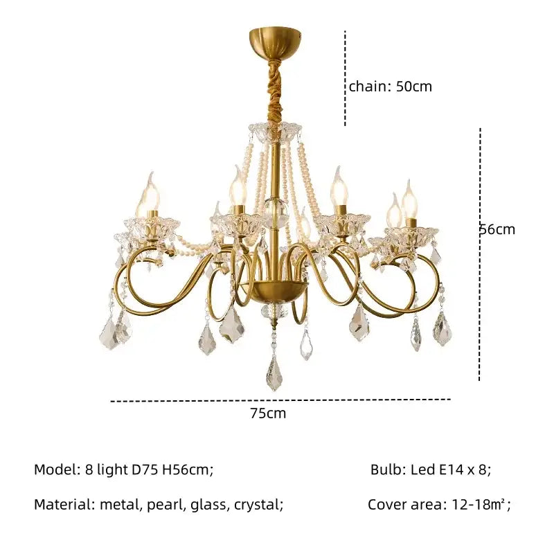 Luxury gold decorbites crystal led chandelier with eight candle-style lights and crystal droplets for living room pendant light
