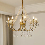 Luxury gold decorbites crystal led chandelier with six candle-style bulbs and crystal droplets for living room pendant light