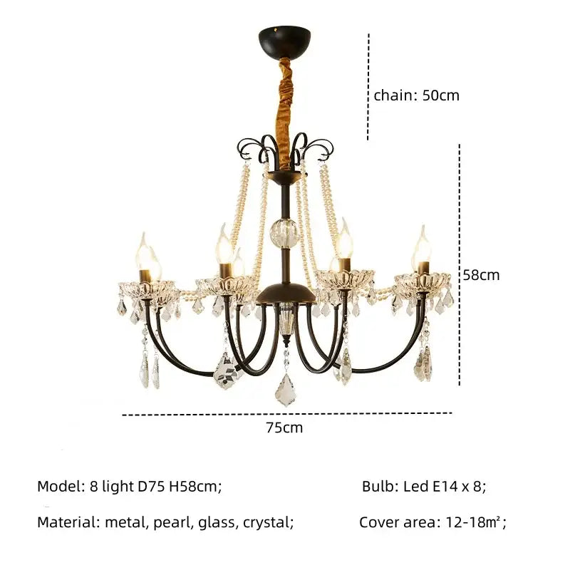 Luxury gold decorbites crystal led chandelier featuring an antique bronze eight-arm design with crystal droplets and pearls