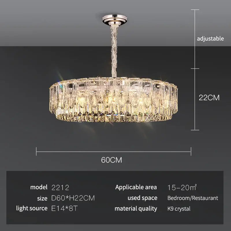 Elegant decorbites crystal ring chandelier with cascading k9 crystal prisms and polished chrome mount for dining room