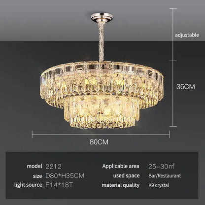 Luxury gold decorbites crystal ring chandelier with two-tiered k9 crystal prisms and polished chrome mount for dining room