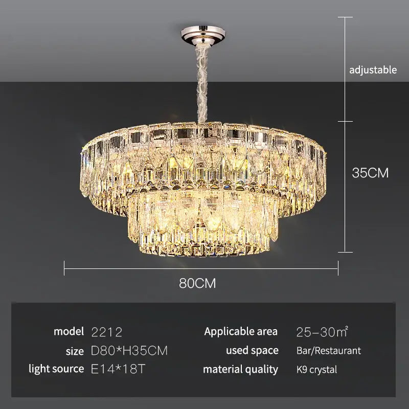 Luxury gold decorbites crystal ring chandelier with two-tiered k9 crystal prisms and polished chrome mount for dining room