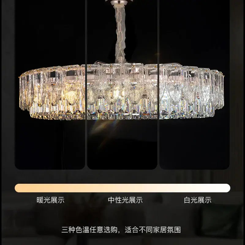 Luxury gold decorbites crystal ring chandelier featuring clear faceted glass elements in a circular pattern for dining room