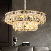 Luxury gold decorbites crystal ring chandelier with multi-tiered faceted glass elements for dining room lighting