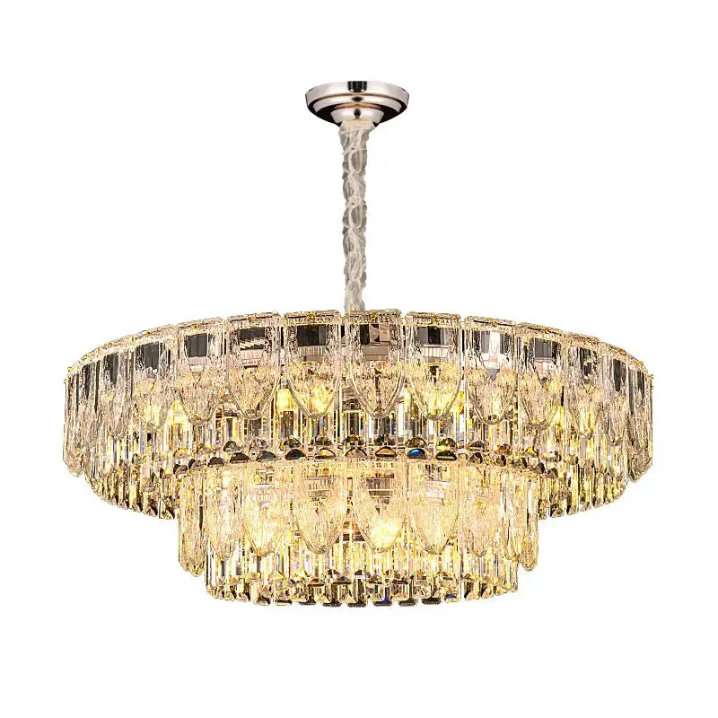 Luxury gold decorbites crystal ring chandelier with polished chrome mount and faceted crystals for dining room lighting