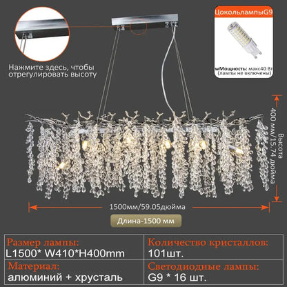 A luxury gold decorbites grape crystal chandelier with sleek chrome frame and 16 g9 led bulbs for dining room