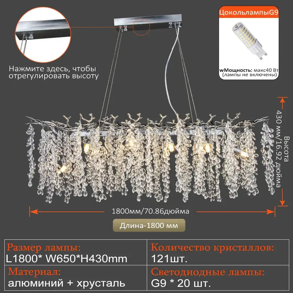 Luxury gold decorbites grape crystal chandelier with chrome frame and clear crystal droplets for dining room lighting