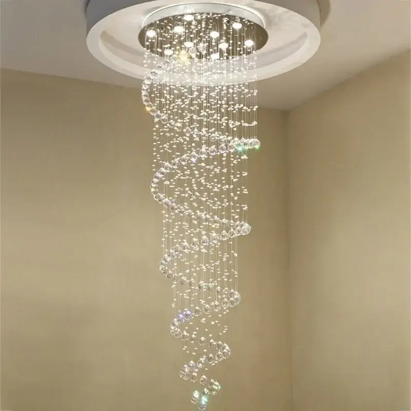 Luxury gold decorbites k9 crystal chandelier with spiral clear faceted beads for elegant living space lighting