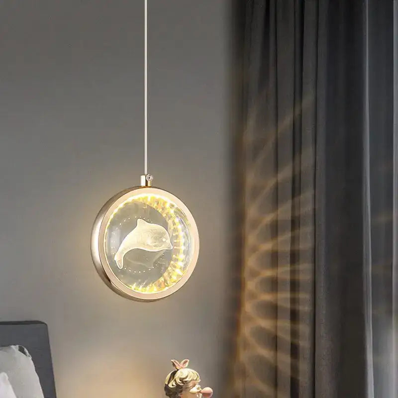 Luxury gold deer crystal ball chandelier bedroom pendant light with gold metallic frame and illuminated dolphin silhouette
