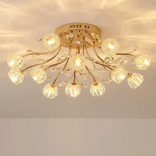 Luxury gold dendritic crystal ceiling lamp with multiple crystal globe shades and dangling crystals for dining room decorbites dendritic crystal ceiling