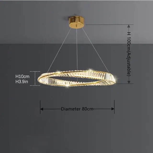 Luxury gold dna spiral crystal chandelier with gold-toned circular frame and adjustable height for living room decorbites dna spiral