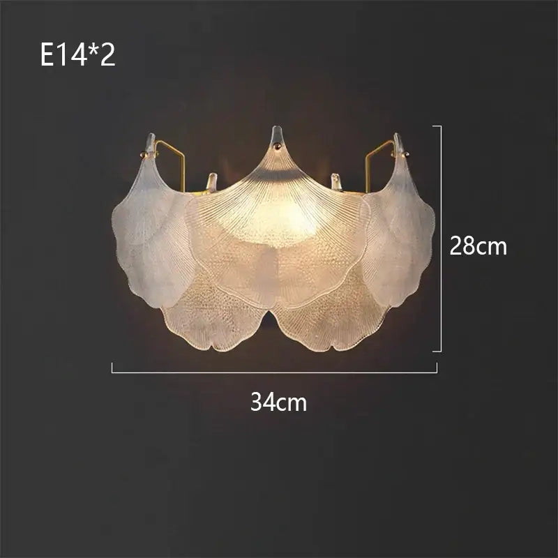 Luxury gold glass shell ceiling pendant light featuring a delicate translucent ginkgo leaf design with metal arms