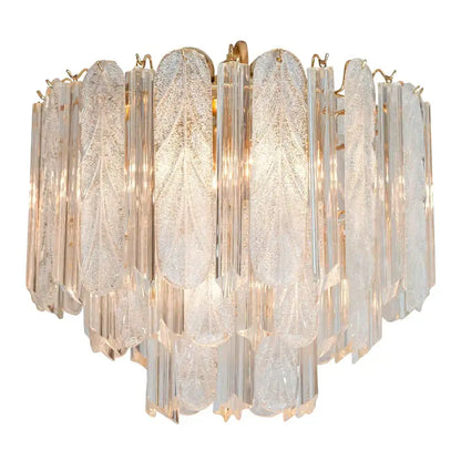 Luxury gold leaf crystal bedroom pendant lamp with circular translucent glass panels and gold-toned metal accents