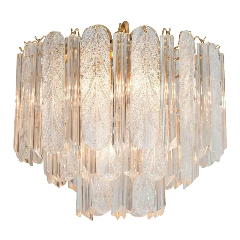 Luxury gold leaf crystal bedroom pendant lamp with circular translucent glass panels and gold-toned metal accents