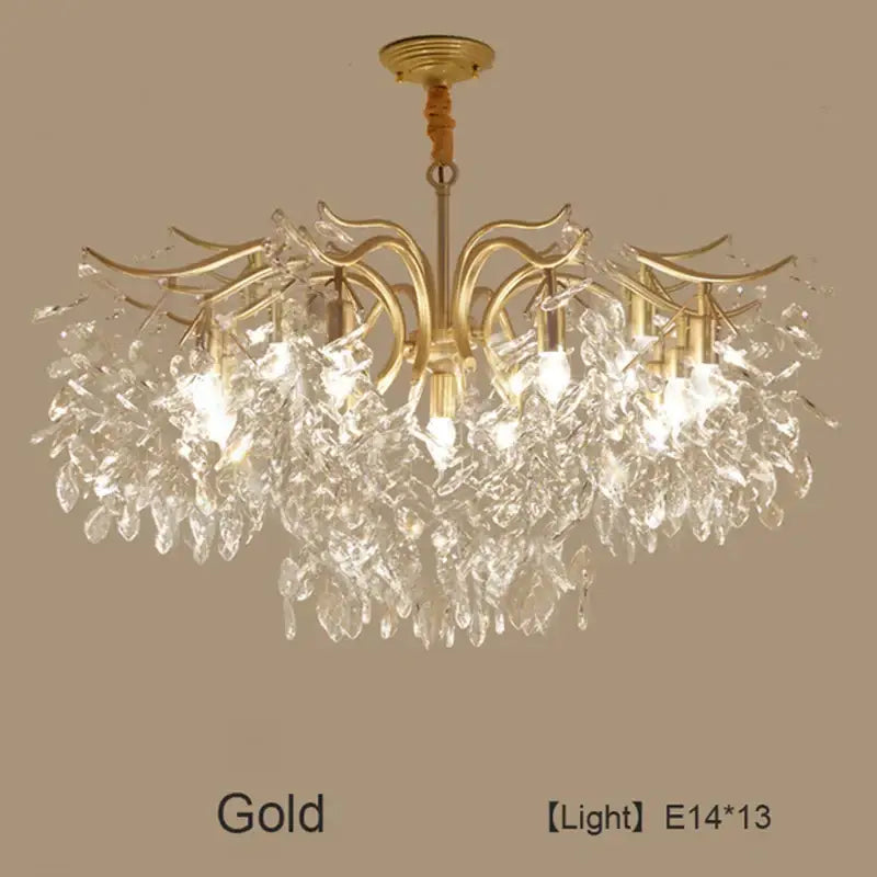 Luxury gold leaf decorbites crystal led chandelier with intricate leaf-shaped crystal droplets and brass frame for living room