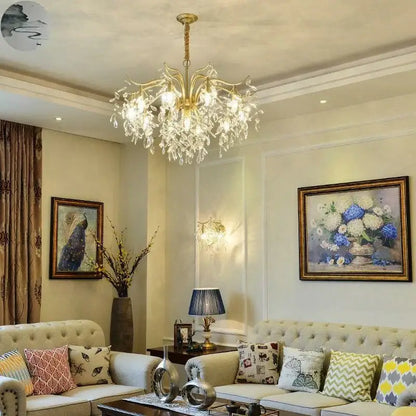 Luxury gold leaf decorbites crystal led chandelier with intricate branching arms and crystal droplets for living room lighting