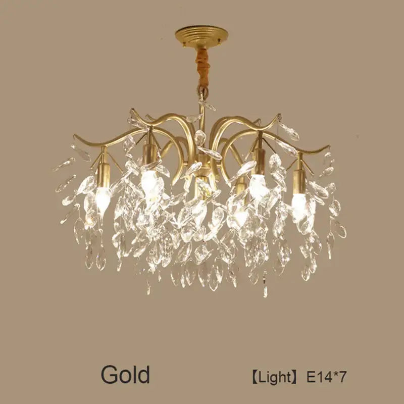 Luxury gold leaf decorbites crystal led chandelier with intricate leaf-shaped droplets and five exposed e14 bulbs for living room