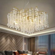 Luxury gold money tree crystal chandelier with intricate gold-toned blossoms for elegant living room decor