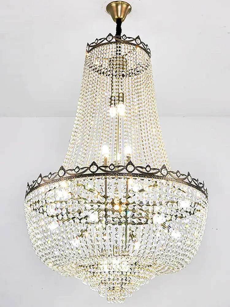 Luxury gold multi tier crystal led chandelier with intricate decorbites crystal led elements for dining room decor