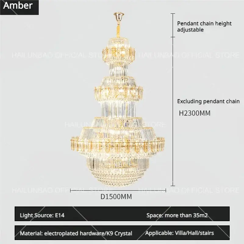 Luxury gold multi-tiered decorbites crystal chandelier with clear k9 crystal and electroplated hardware for grand spaces