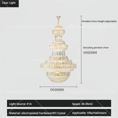 Luxury gold decorbites crystal chandelier with multi-tiered clear k9 crystals and electroplated hardware for living room
