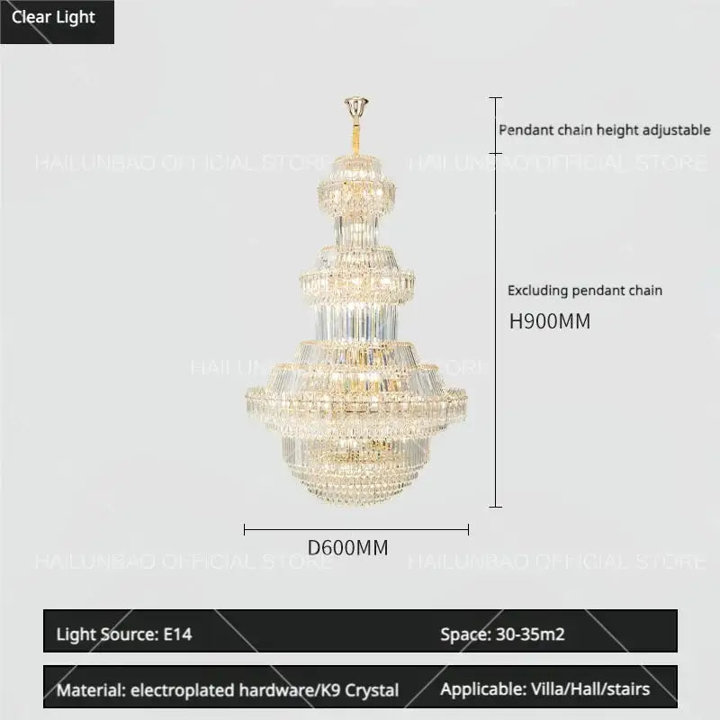 Luxury gold decorbites crystal chandelier with multi-tiered clear k9 crystals and electroplated hardware for living room
