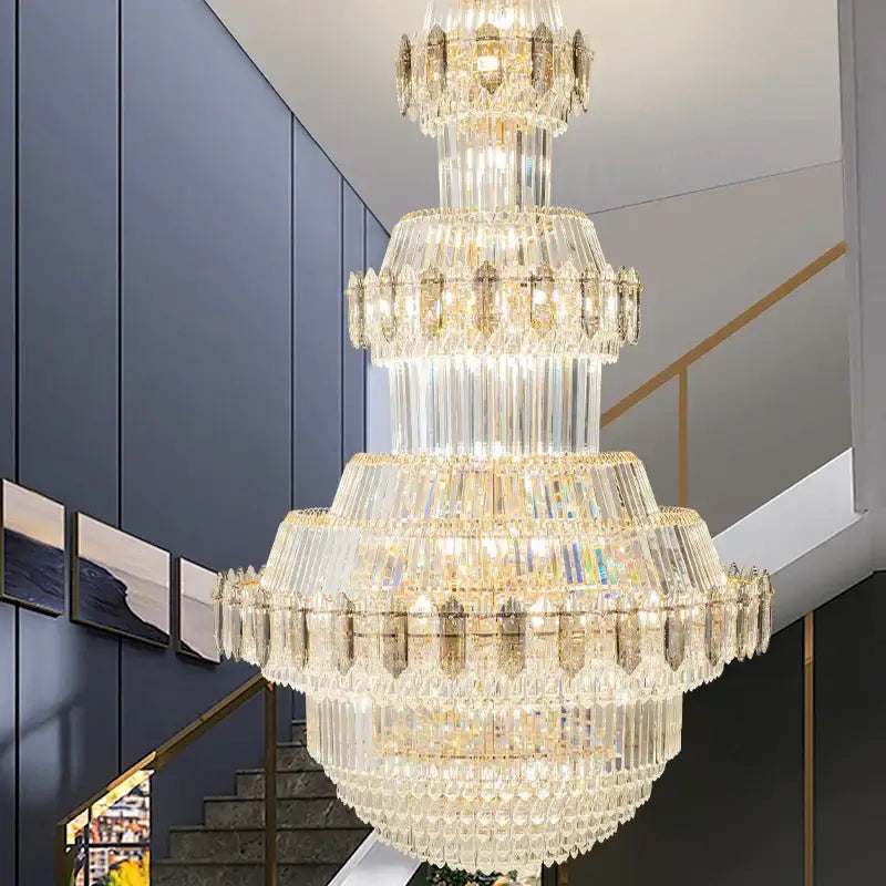 Luxury gold decorbites crystal chandelier with multi-tiered clear glass prisms for elegant living room decor