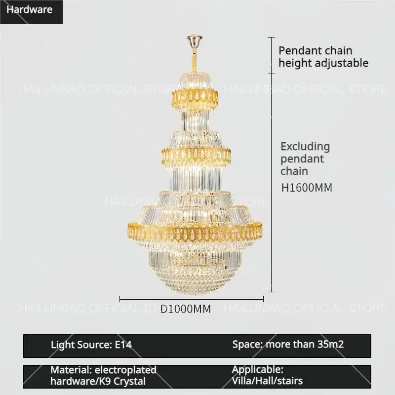 Luxury gold multi-tiered decorbites crystal chandelier with clear crystal tiers and electroplated hardware for living rooms