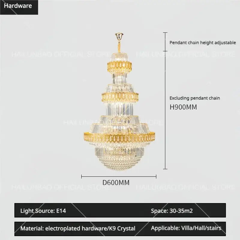 Luxury gold decorbites crystal chandelier with multi-tiered clear k9 crystals for elegant villas and halls