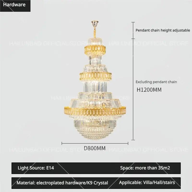Luxury gold multi-tiered decorbites crystal chandelier with k9 crystals and electroplated hardware for living room