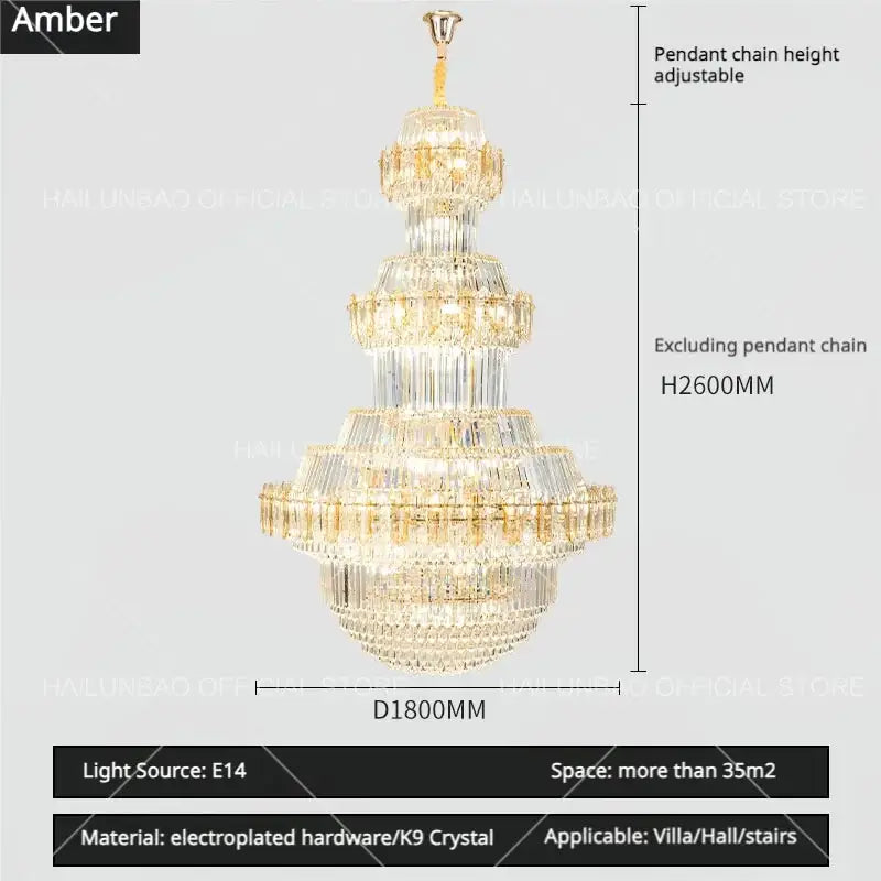 Luxury gold multi-tiered decorbites crystal chandelier with k9 crystal and gold electroplated hardware for living room