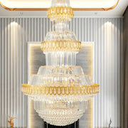 Luxury gold multi-tiered decorbites crystal chandelier with cascading clear glass prisms for living room decor