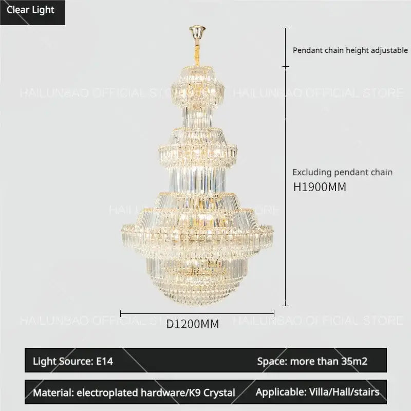 Luxury gold multi-tiered decorbites crystal chandelier with k9 crystals and electroplated hardware for grand spaces