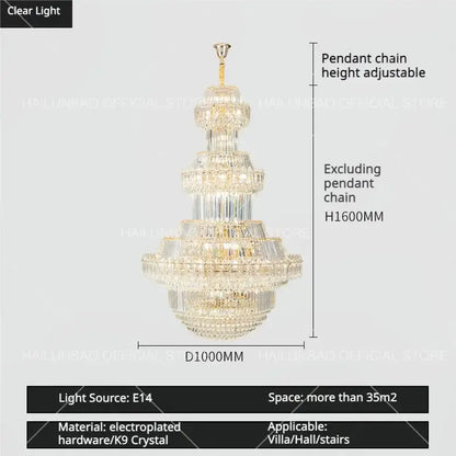 Luxury gold multi-tiered decorbites crystal chandelier with electroplated frame and clear k9 crystals for living rooms