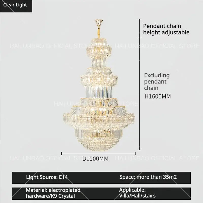 Luxury gold multi-tiered decorbites crystal chandelier with electroplated frame and clear k9 crystals for living rooms